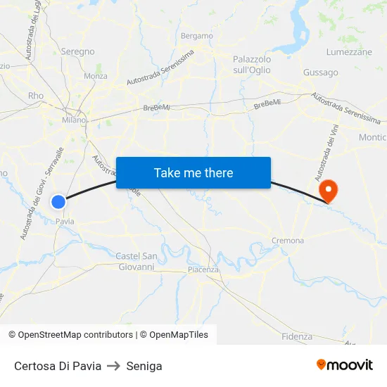Certosa Di Pavia to Seniga map