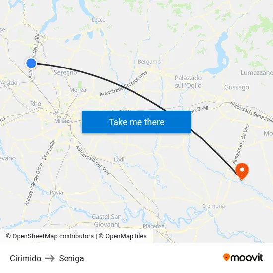 Cirimido to Seniga map