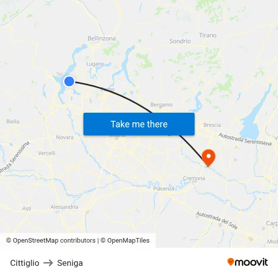 Cittiglio to Seniga map