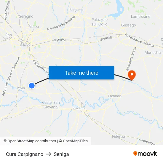 Cura Carpignano to Seniga map