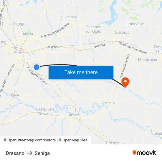 Dresano to Seniga map