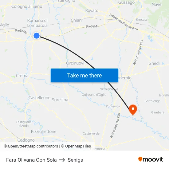 Fara Olivana Con Sola to Seniga map