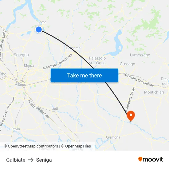 Galbiate to Seniga map