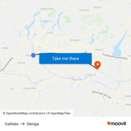 Galliate to Seniga map