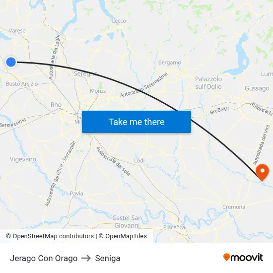 Jerago con Orago to Seniga map
