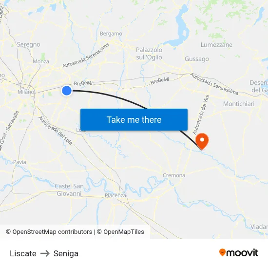 Liscate to Seniga map