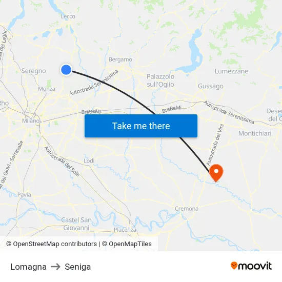 Lomagna to Seniga map