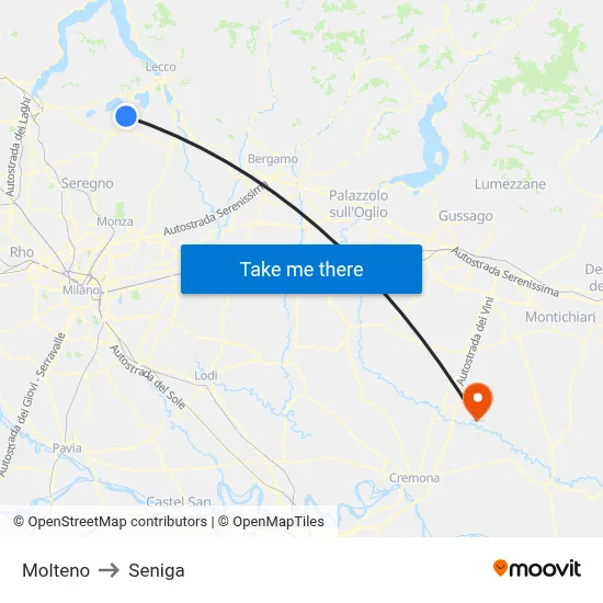 Molteno to Seniga map