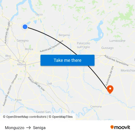 Monguzzo to Seniga map