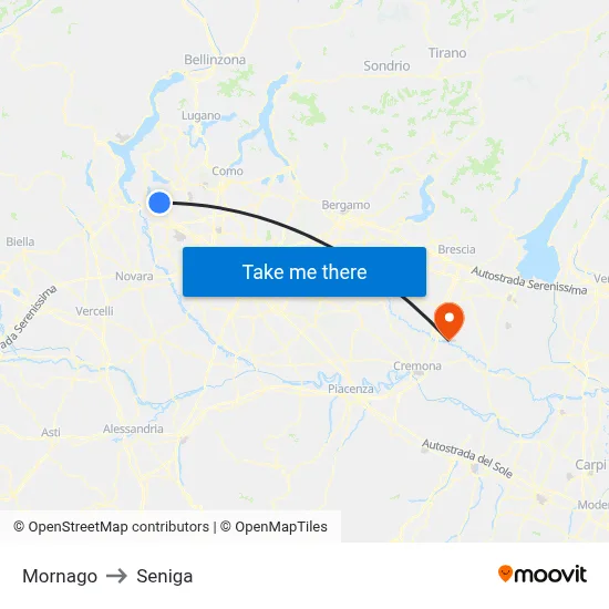Mornago to Seniga map