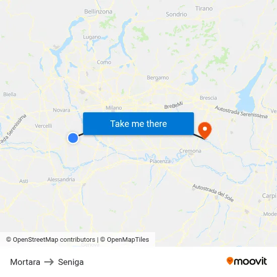 Mortara to Seniga map
