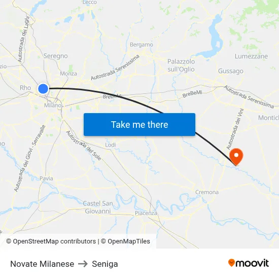 Novate Milanese to Seniga map