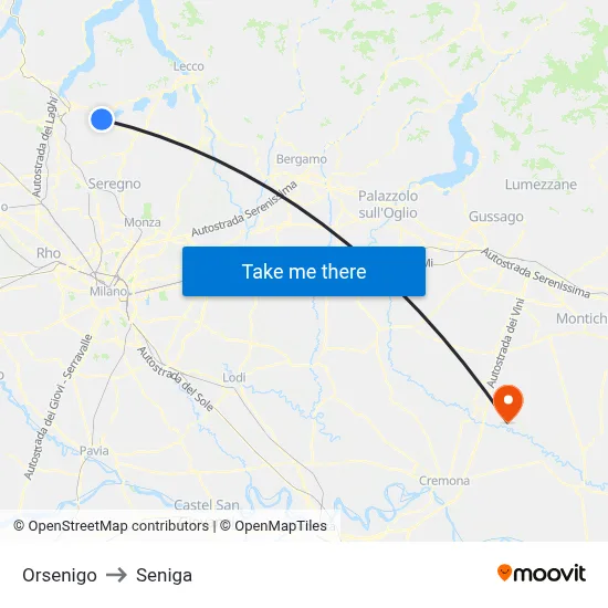 Orsenigo to Seniga map