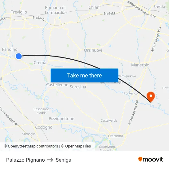 Palazzo Pignano to Seniga map