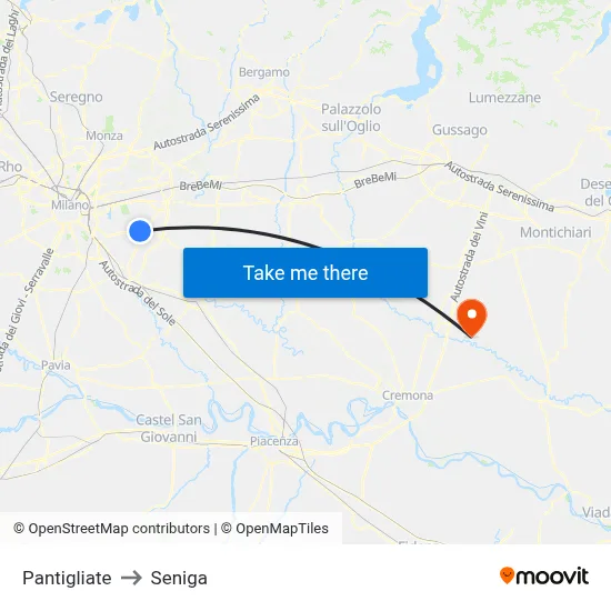Pantigliate to Seniga map