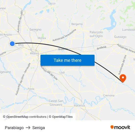 Parabiago to Seniga map