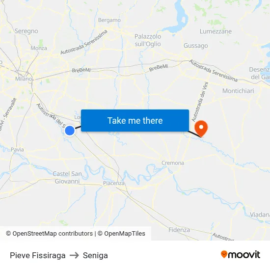 Pieve Fissiraga to Seniga map