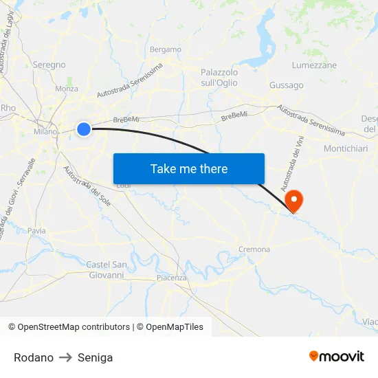Rodano to Seniga map
