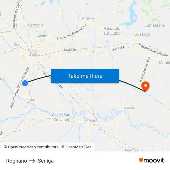 Rognano to Seniga map