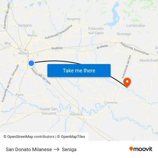 San Donato Milanese to Seniga map