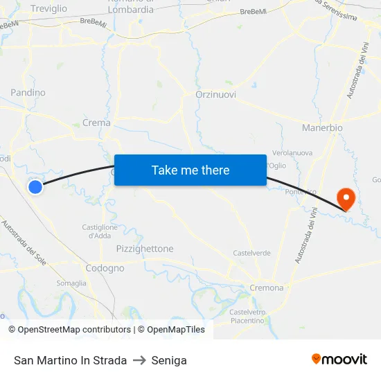 San Martino In Strada to Seniga map