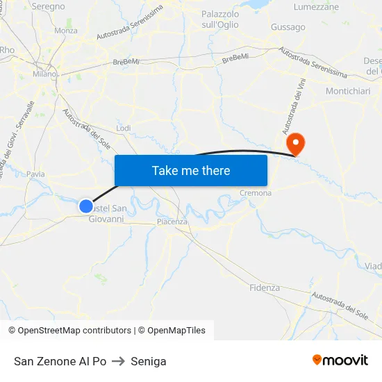 San Zenone al Po to Seniga map