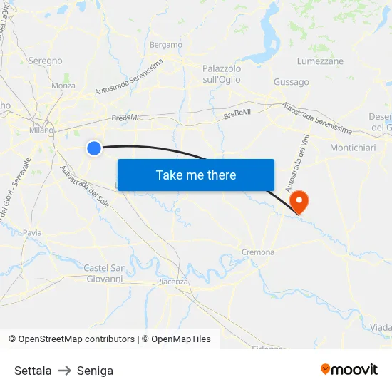 Settala to Seniga map