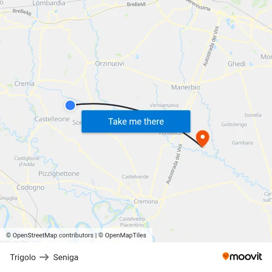Trigolo to Seniga map