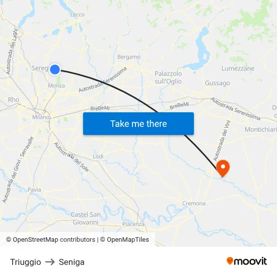 Triuggio to Seniga map