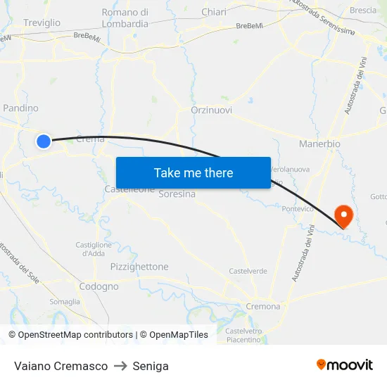 Vaiano Cremasco to Seniga map