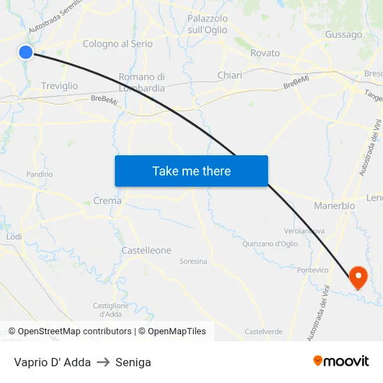 Vaprio d'Adda to Seniga map