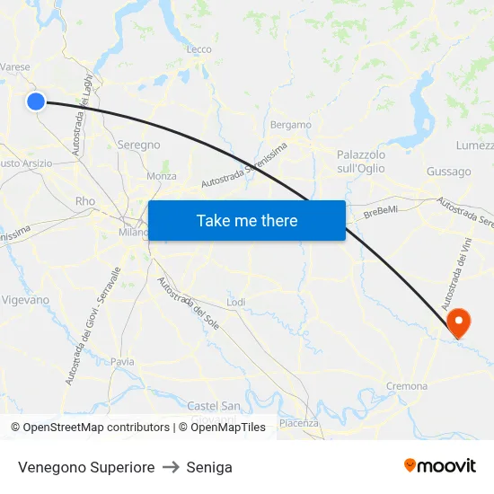 Venegono Superiore to Seniga map
