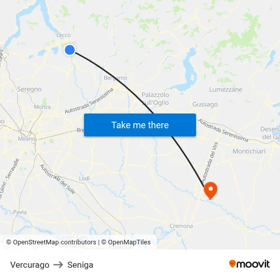 Vercurago to Seniga map