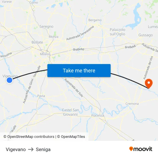Vigevano to Seniga map