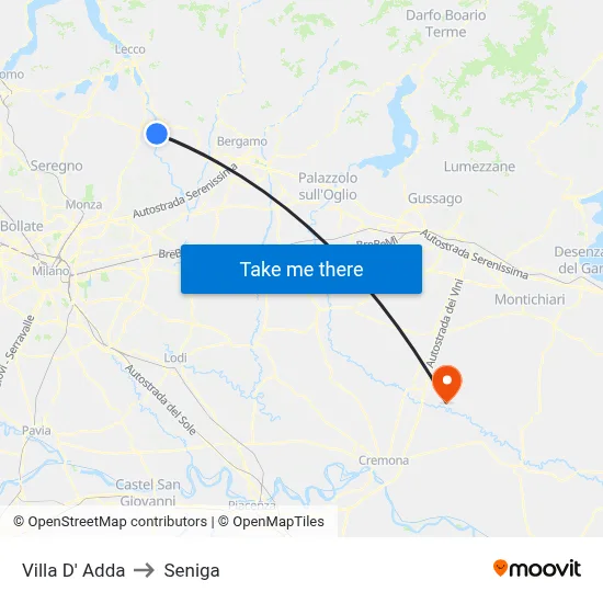 Villa D' Adda to Seniga map