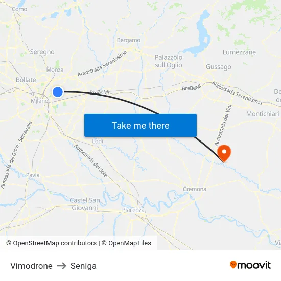 Vimodrone to Seniga map