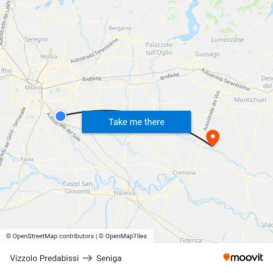 Vizzolo Predabissi to Seniga map