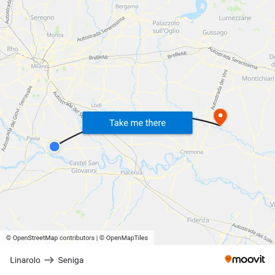 Linarolo to Seniga map