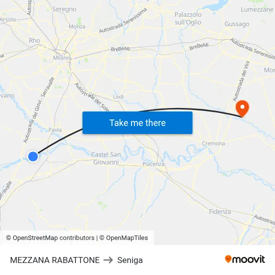 Mezzana Rabattone to Seniga map