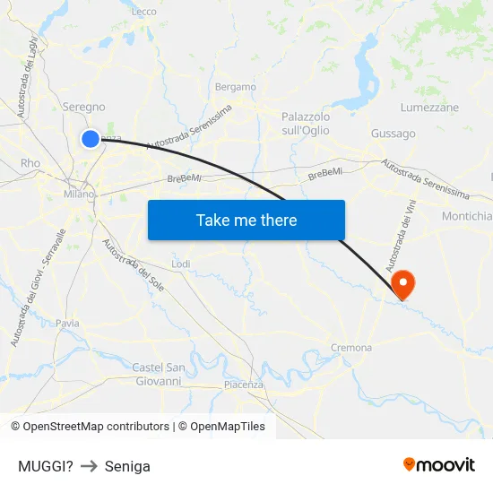 Muggiò to Seniga map