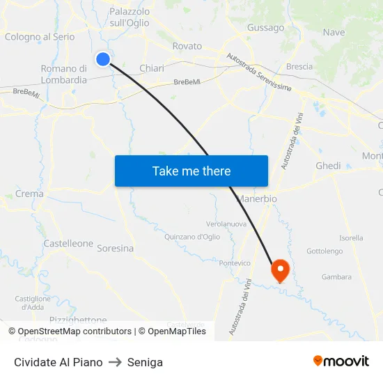 Cividate al Piano to Seniga map