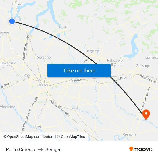 Porto Ceresio to Seniga map