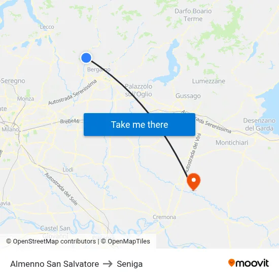 Almenno San Salvatore to Seniga map