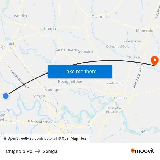 Chignolo Po to Seniga map