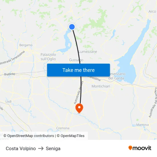 Costa Volpino to Seniga map