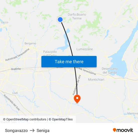 Songavazzo to Seniga map