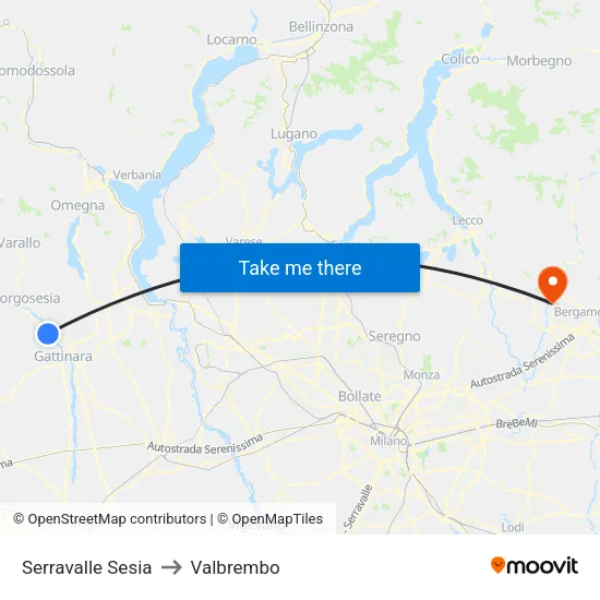 Serravalle Sesia to Valbrembo map