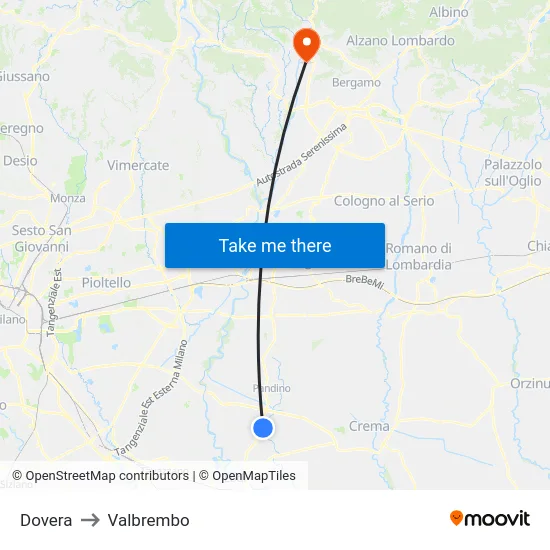 Dovera to Valbrembo map