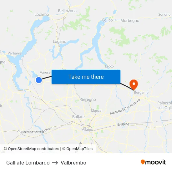 Galliate Lombardo to Valbrembo map