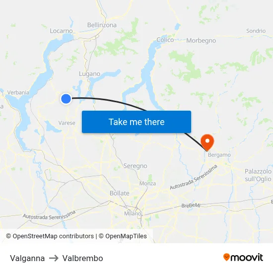 Valganna to Valbrembo map
